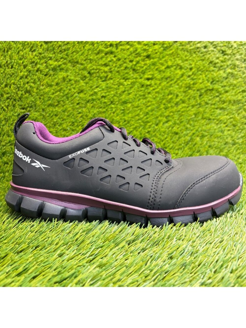 Reebok Sublite Cushion Women Size 8 Black Purple Composite Toe Safety Work Shoes